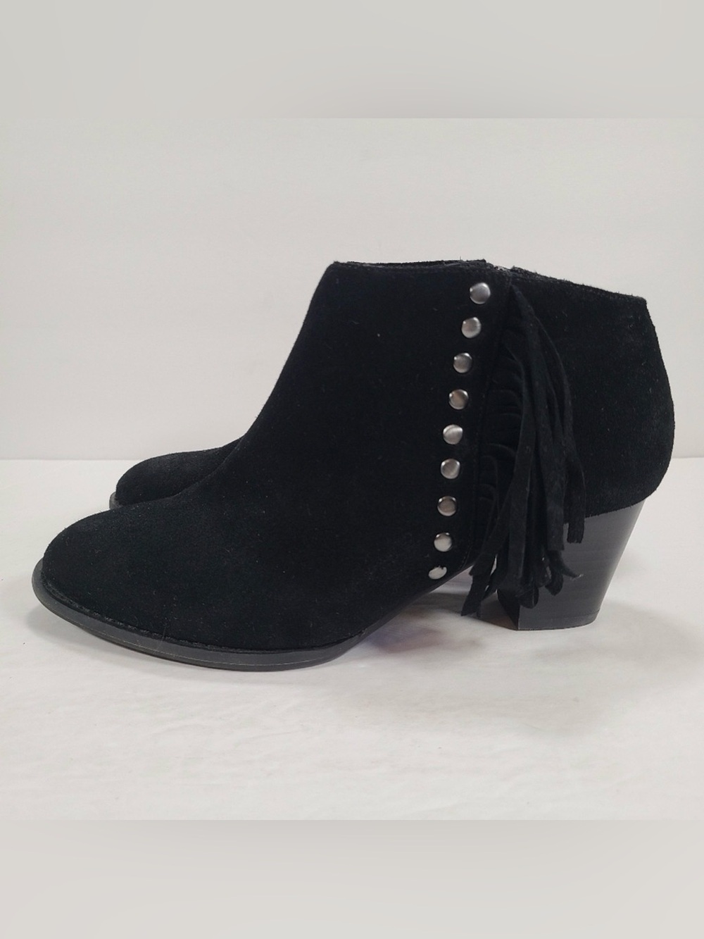 Vionic Faros Black Suede Fringed Boho Coastal Cowgirl Ankle Booties Women 6.5 - Picture 6 of 11
